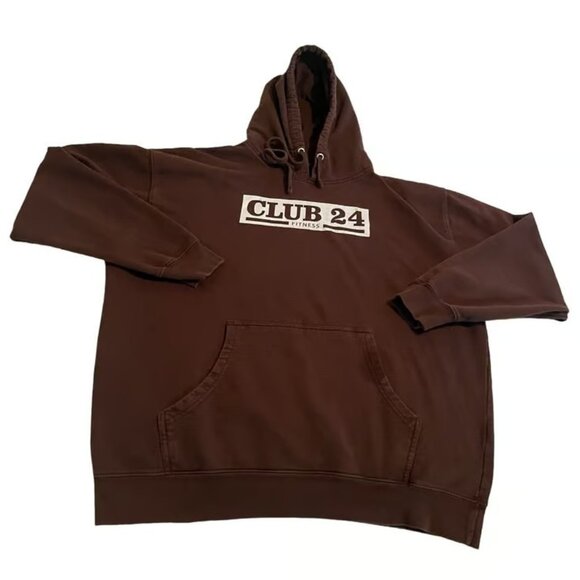 Club 24 Hoodie Men XL Brown Fitness Gym Workout Sweatshirt Pullover Sweater - Picture 1 of 5